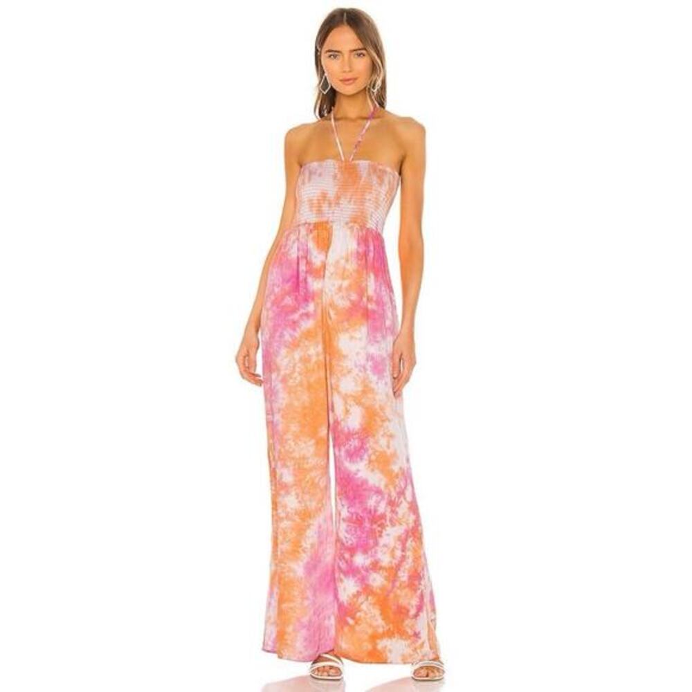 Tularosa Canyon Sorbet Tie Dye Pink Orange‎ Halter Wide Leg Jumpsuit